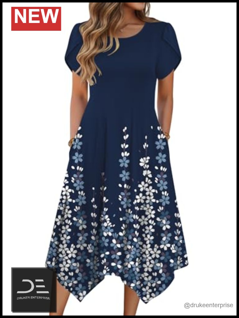 Casual Summer Midi Dress With Pockets Flowy Beach Sundress
